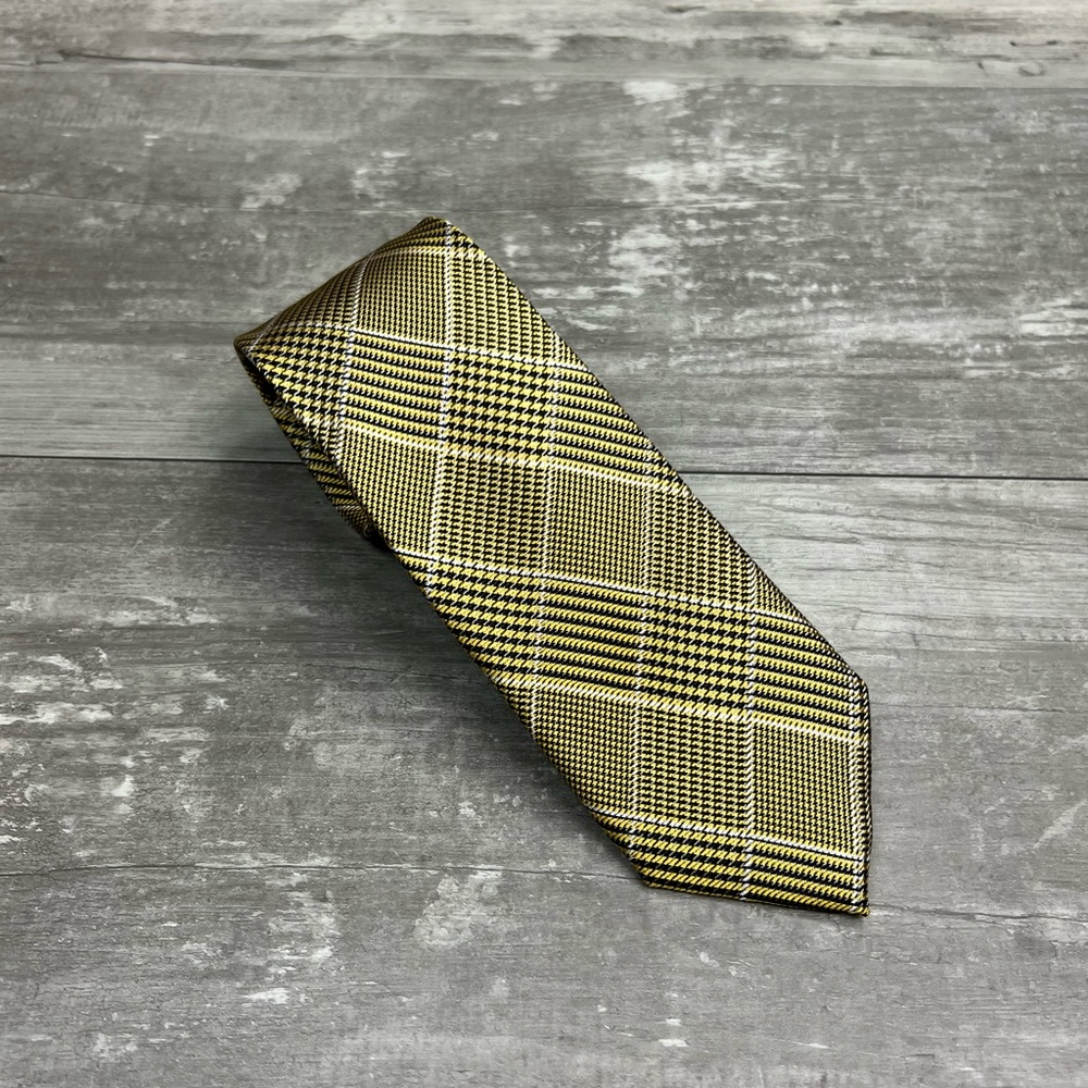 Ben Sherman Gold, Black & White Glenn Plaid Skinny Tie
